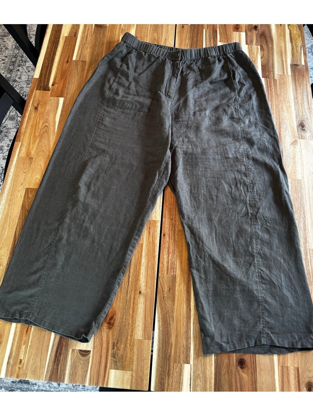 Eileen Fisher Women's Linen Wide Leg Charcoal Gray Pants XL Brown (2032)